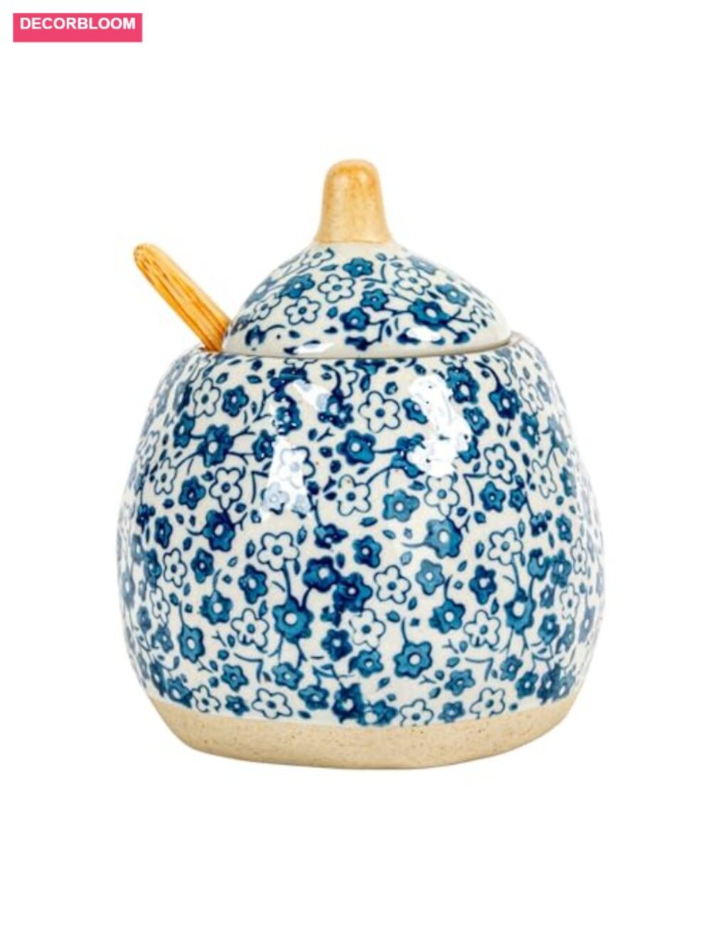 Hand-Painted Stoneware Sugar & Creamer Set with Lid and Wood Spoon - Picture 6 of 6